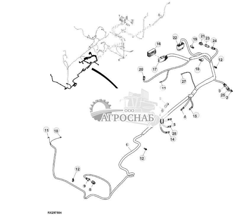 Жгут проводов шасси, с AutoTrac™, без резервного насоса, 15,0 L, двигатель FT4 (для Северной Америки) (44) (802000 - 804100) - ST874741 229.jpg
